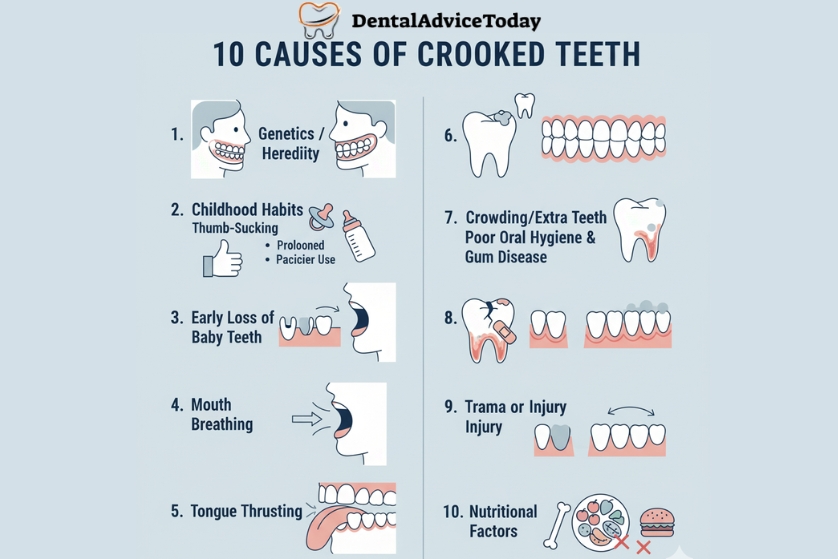 What are the 10 causes of Crooked Teeth